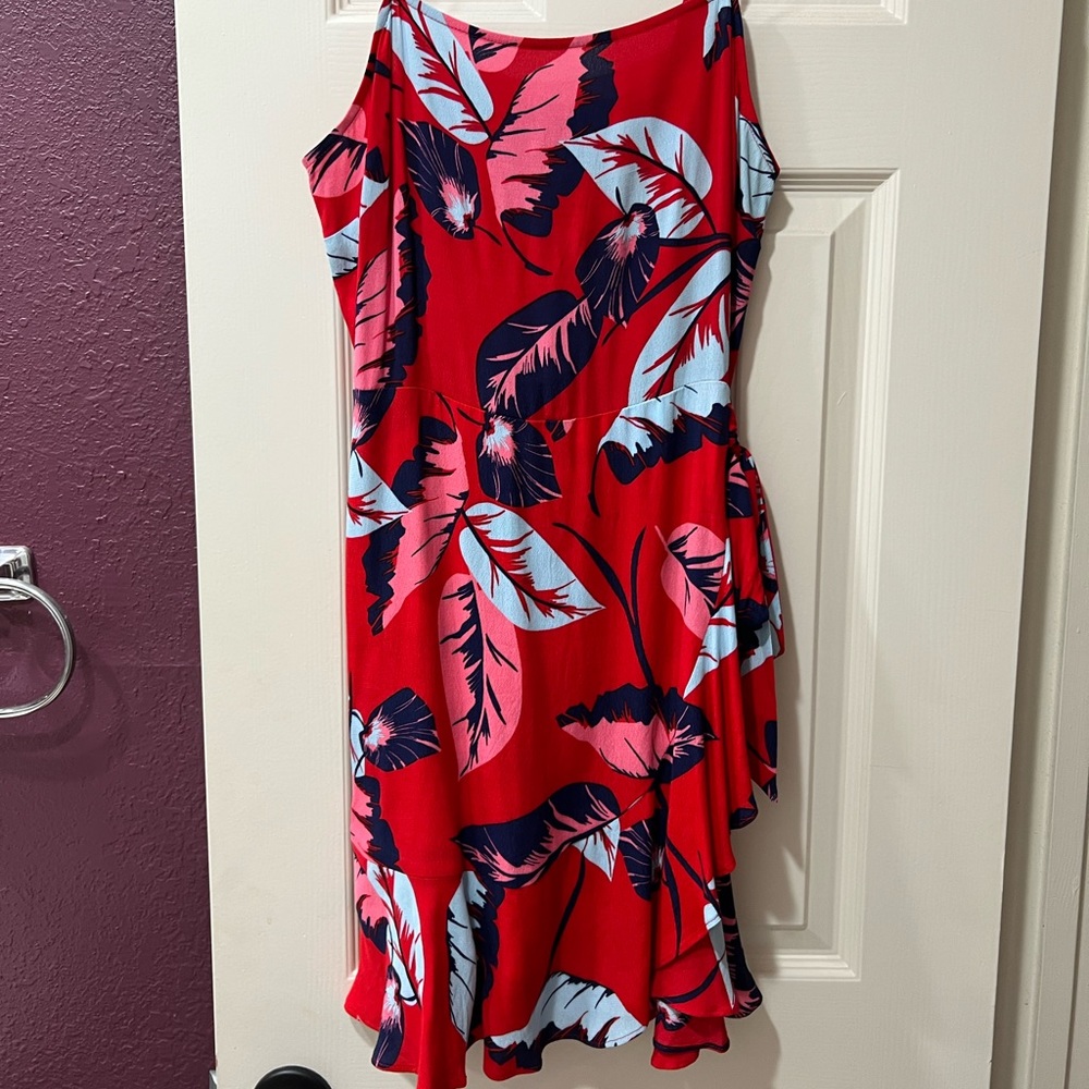 Express wrap dress mini ruffle tropical